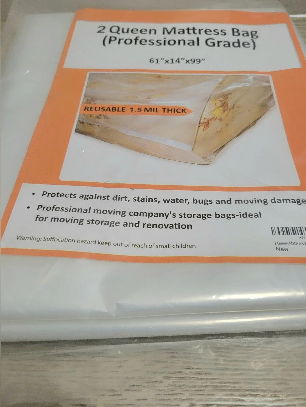 Professional Grade 1.5 mil Thick Queen Size Mattress Bags Moving 61